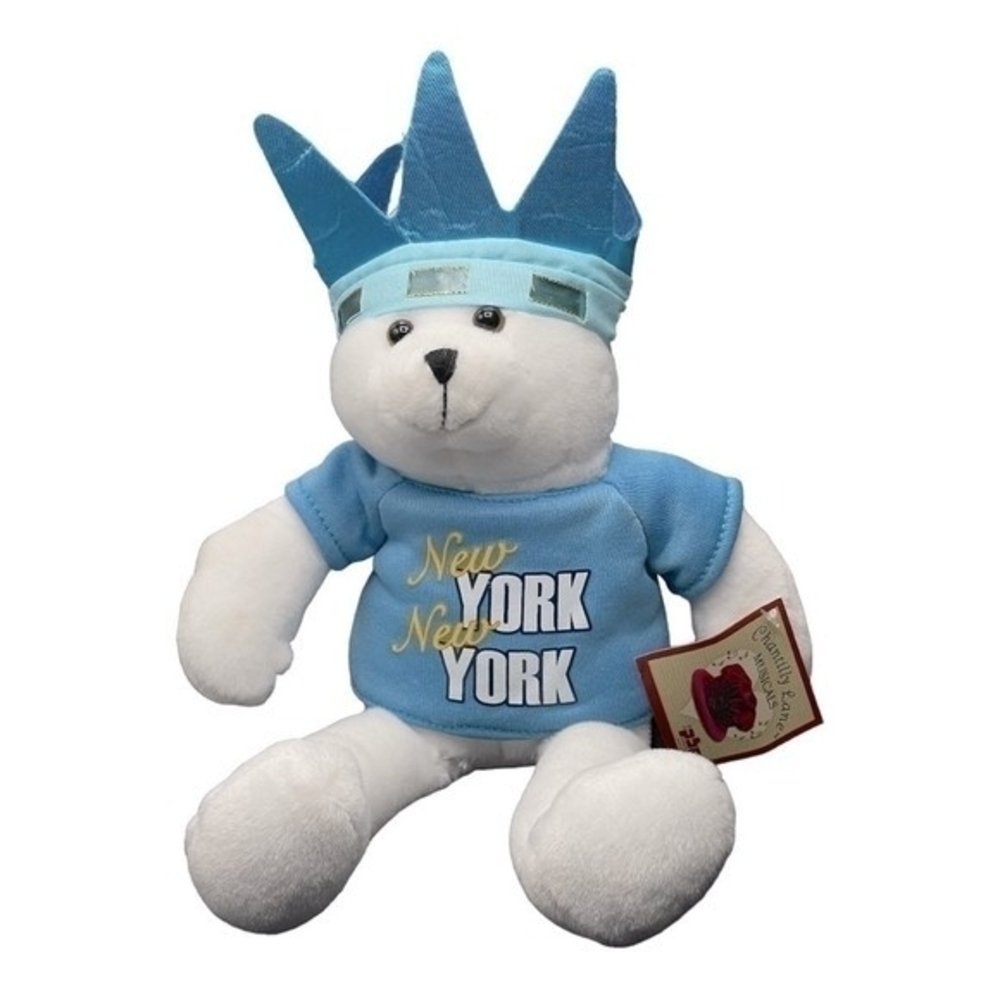 New York Statue of Liberty Bear Plush 12.5" Blue White Souvenir Stuffed Animal